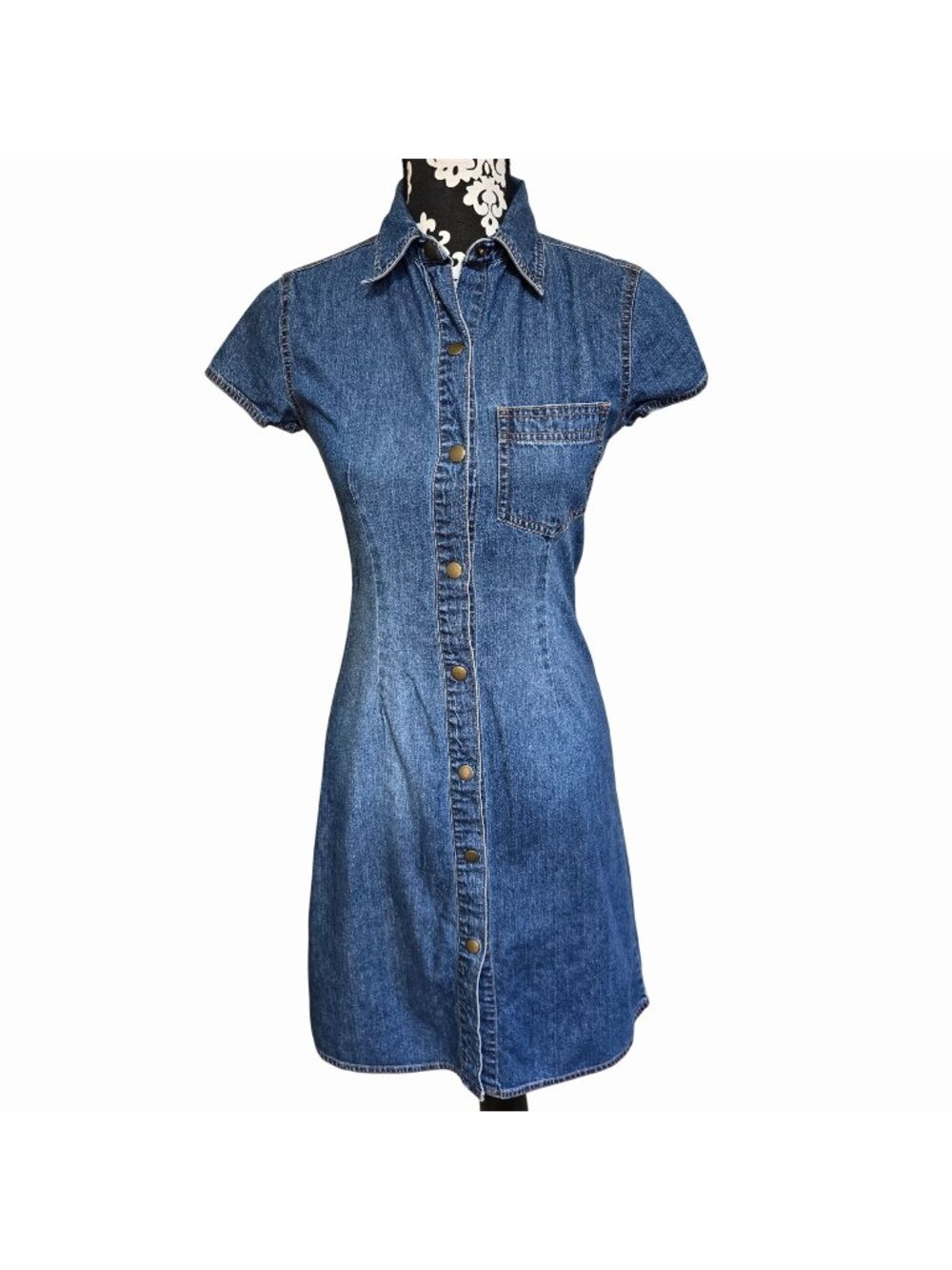 Moda International Size 2 Denim Button Front Shirt Dress Cap Sleeve Minimalist